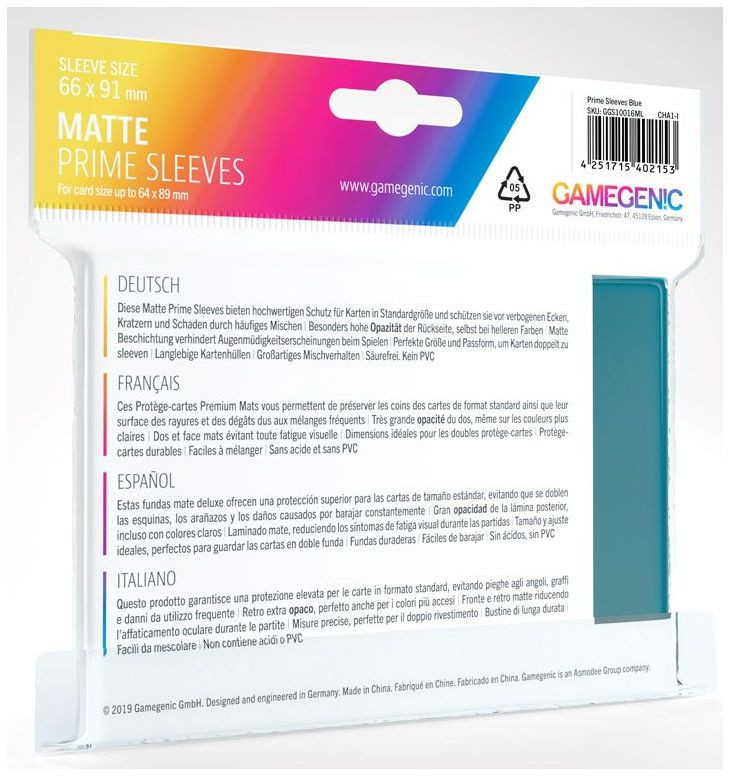 Gamegenic : Matte Prime Card Sleeves - Blue (66mm x 91mm) (100 Sleeves Per Pack)